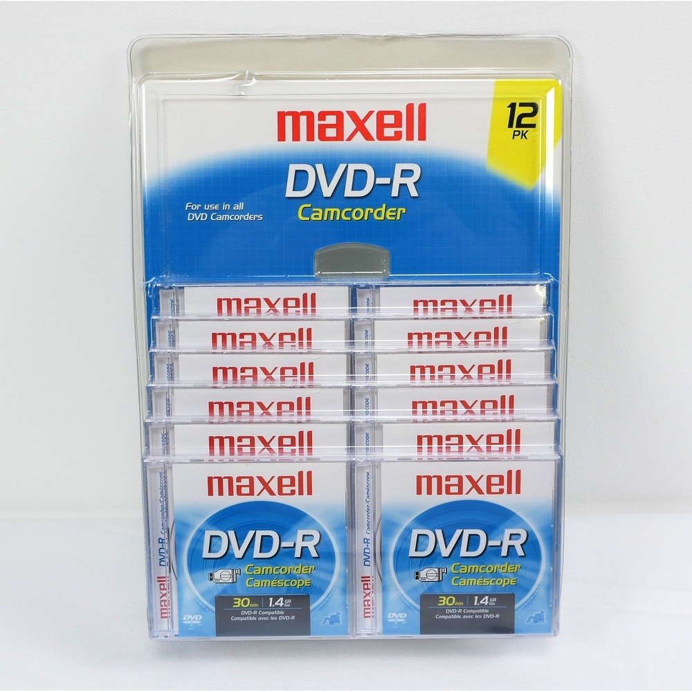 Maxell 12 Pack DVD-R Camcorder 1.4GB 30min Blank Media Discs New Sealed